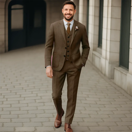 Mens 3 Piece Tweed Suits Vintage Classic Suit Tuxedos