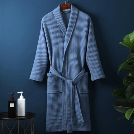Cotton Waffle Bathrobe V-Neck Lightweight Breathable Dressing Gown