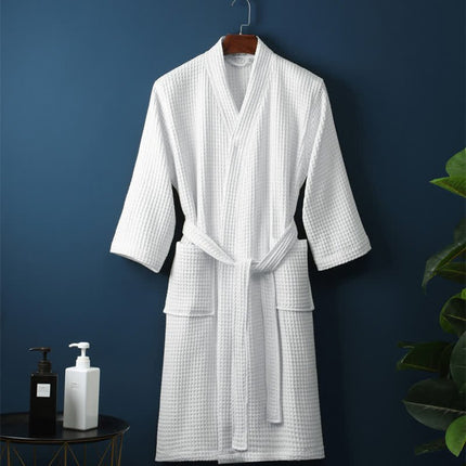 Cotton Waffle Bathrobe V-Neck Lightweight Breathable Dressing Gown