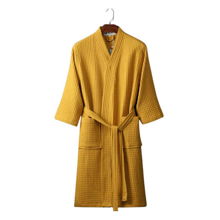 Cotton Waffle Bathrobe V-Neck Lightweight Breathable Dressing Gown