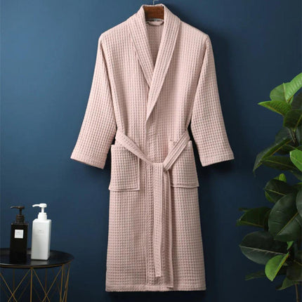 Cotton Waffle Bathrobe V-Neck Lightweight Breathable Dressing Gown