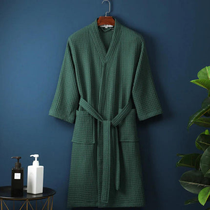 Cotton Waffle Bathrobe V-Neck Lightweight Breathable Dressing Gown