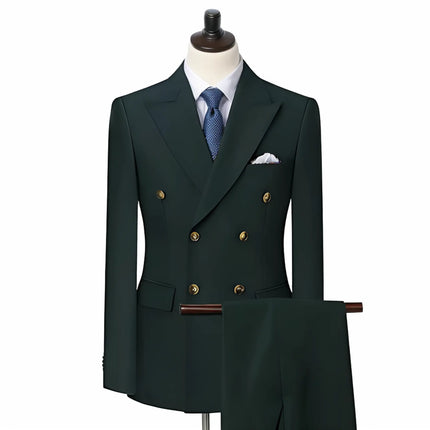 2 pieces Men’s Suit Flat Double Breasted Notch Peak Lapel Tuxedo