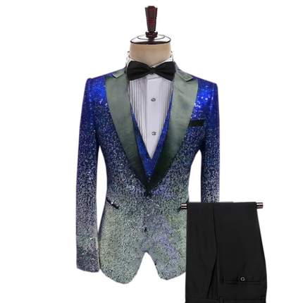 Men's Gradient Sequined Tuxedo Suit Peak lapel - Fashion mens' suit