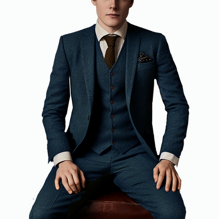 Classic 3 Piece Mens Suit with Tweed and Peak Lapel