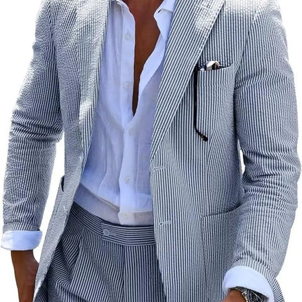 Men’s Summer Seersucker Suit 2 Piece – Lightweight Beach Wedding Suit Set
