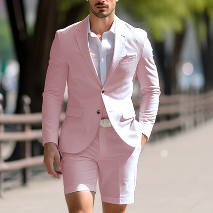 Stylish 2 Piece Men's Suit Formal Summer Tuxedo Set with Short Pants for Wedding