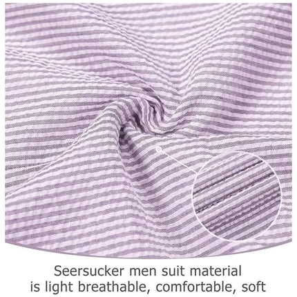 Men’s Summer Seersucker Suit 2 Piece – Lightweight Beach Wedding Suit Set