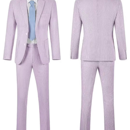 Men’s Summer Seersucker Suit 2 Piece – Lightweight Beach Wedding Suit Set