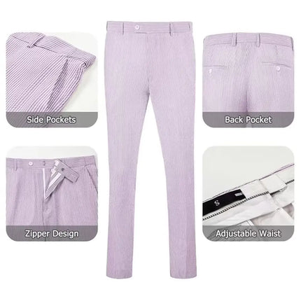 Men’s Summer Seersucker Suit 2 Piece – Lightweight Beach Wedding Suit Set