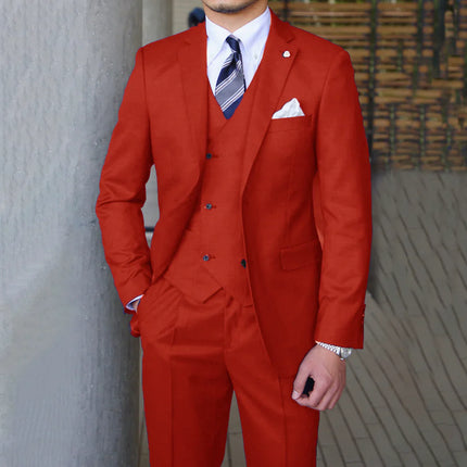 Sweetearing 3 Piece Mens Suit Slim Fit Solid Peak Lapel Suit