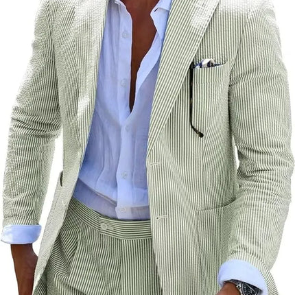 Men’s Summer Seersucker Suit 2 Piece – Lightweight Beach Wedding Suit Set