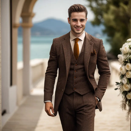 Sweetearing Tweed Suit Men's Vintage Classic Tuxedos