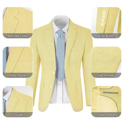 Men's Summer Beach Wedding Suits Lightweight Seersucker 2 Piece Suits